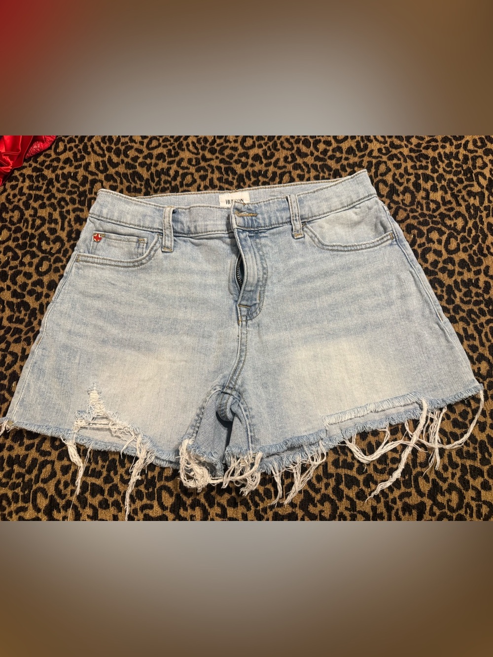 Hudson Gracie Distressed Frayed Hem Denim Shorts, size 28.